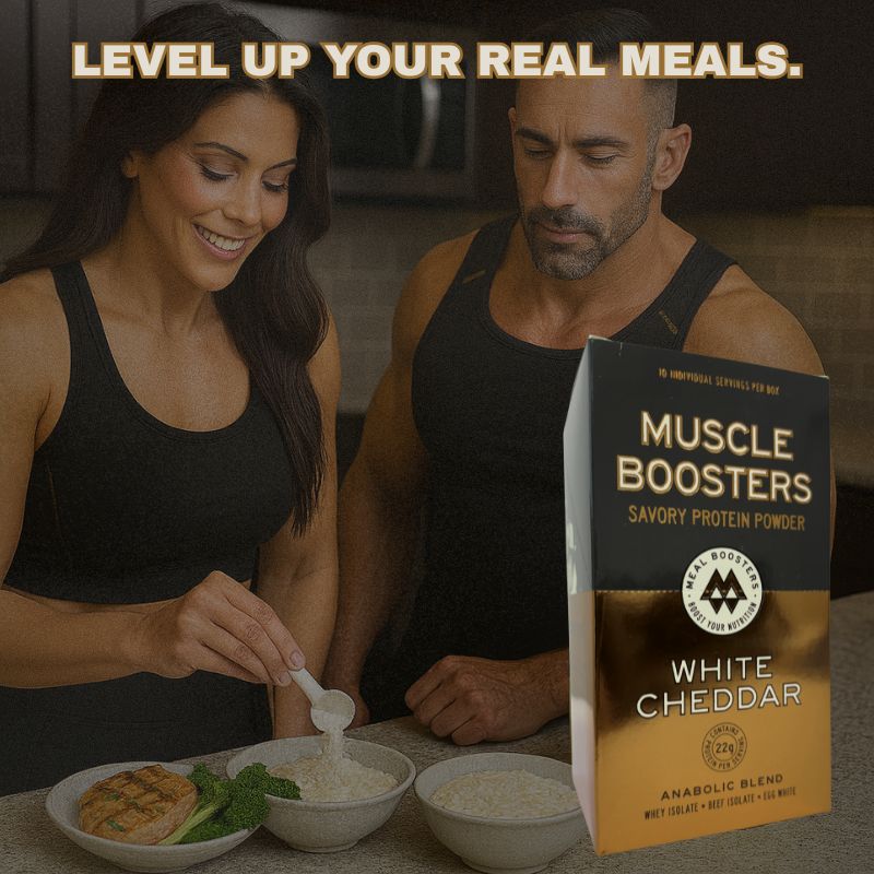Muscle Boosters White Cheddar Savory Whey Protein Powder for real meals