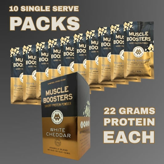 Muscle Boosters White Cheddar Savory Whey Protein Powder 10 pack