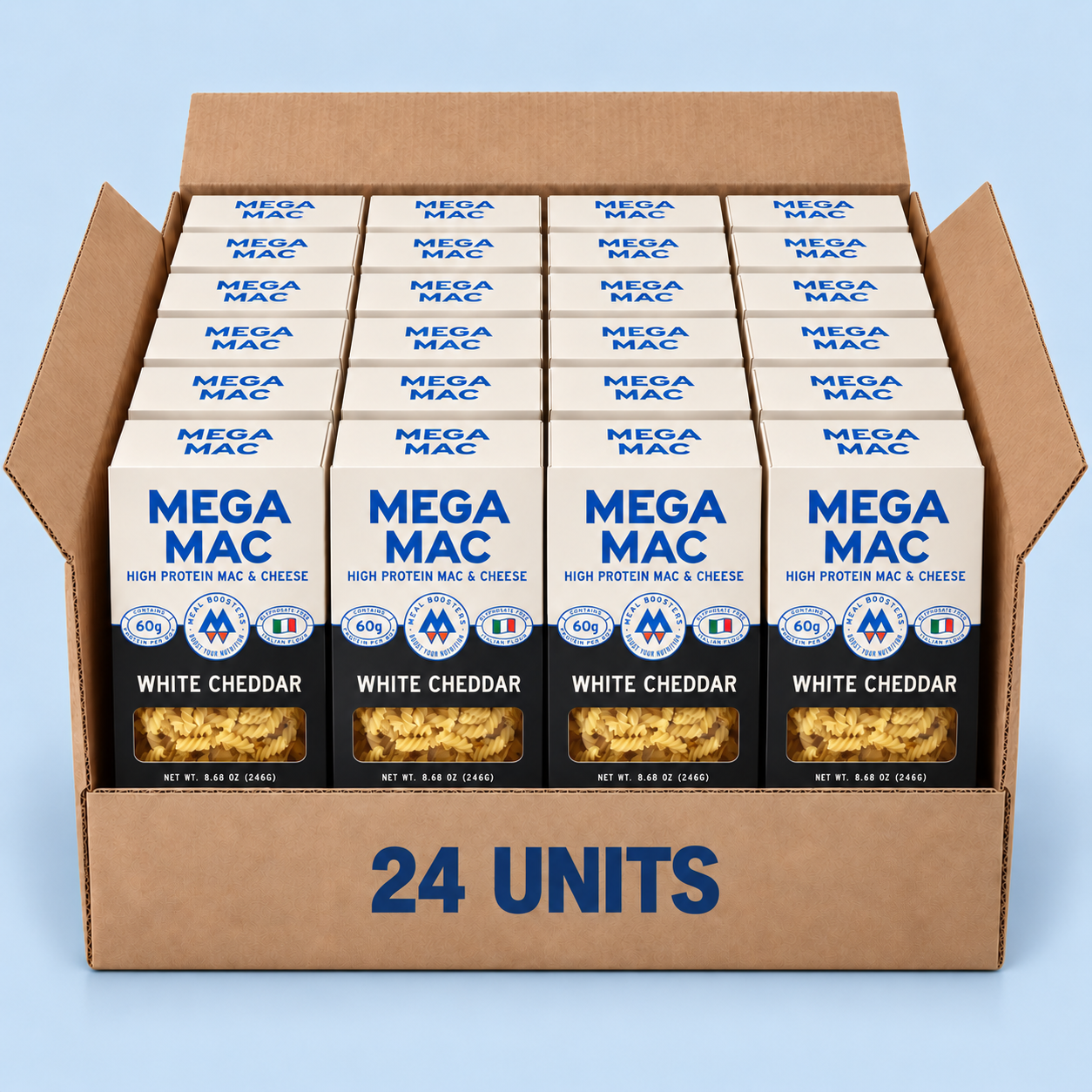 Mega Mac White Cheddar protein mac and cheese case of 24 units