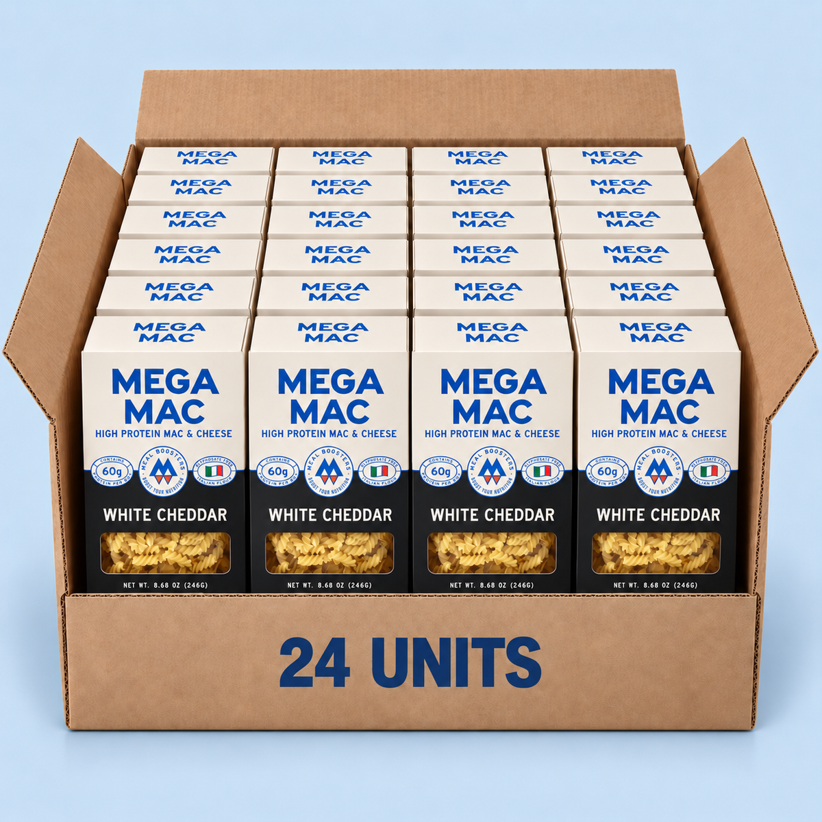 Mega Mac White Cheddar protein mac and cheese case of 24 units