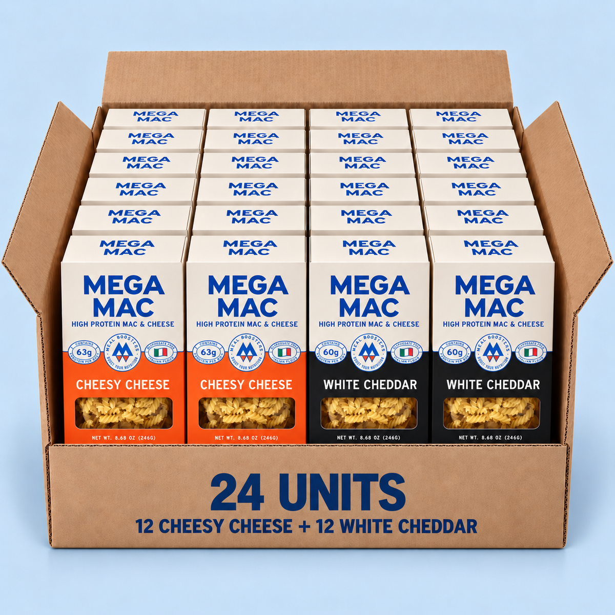 Mega Mac Variety Case, Cheesy Cheese and White Cheddar, Wholesale Case of 24